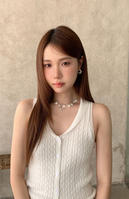 ソフトフィットケーブル編みサマーニットタンク