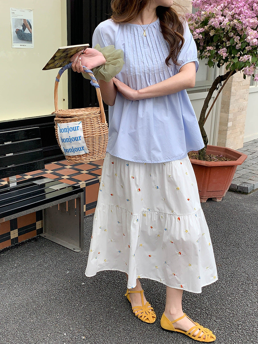 ピンタックパフスリーブコットンブラウス