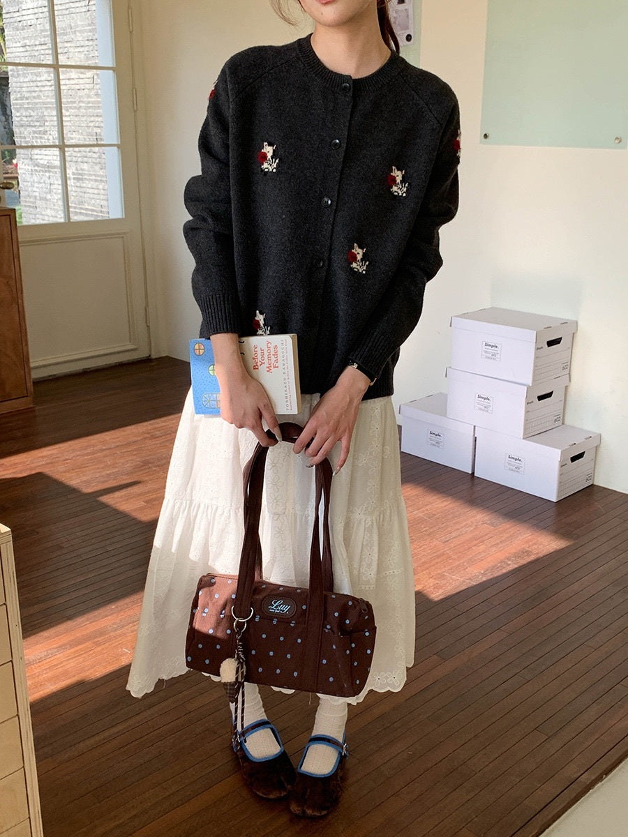 ポニーモチーフ刺繍ニットカーディガン
