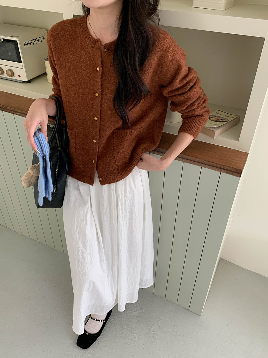 5color ゴールドボタンポケットニットカーディガン