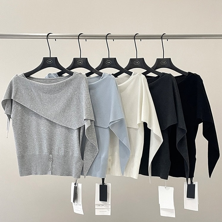 アシンメトリードレープニットトップス 5color
