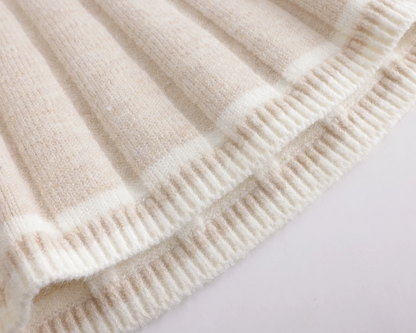 配色シャツ衿刺繍ニットカーディガン×プリーツニットスカートセットアップ