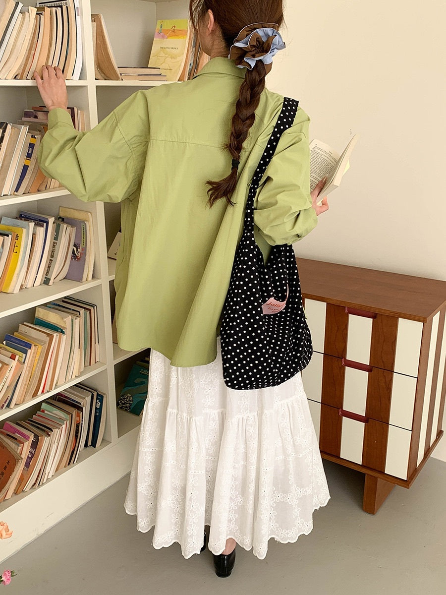 ドッグ刺繍オーバーサイズコットンシャツ