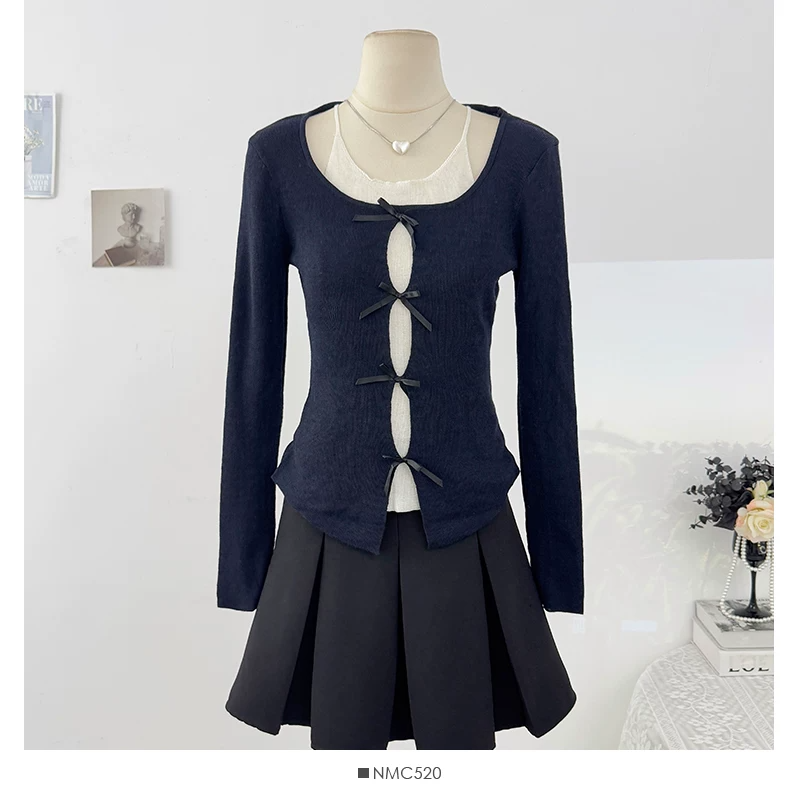 リボンディテールフェイクレイヤードトップス