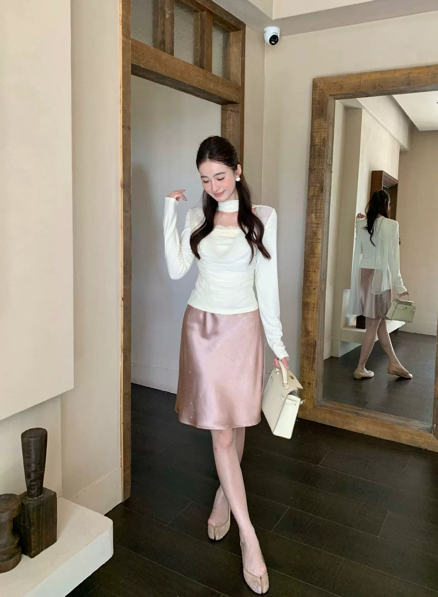 ロングタイ付シアードレープドッキングトップス