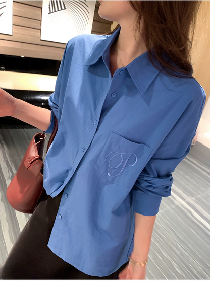 ワンポイント刺繍コットンオーバーシルエットシャツ
