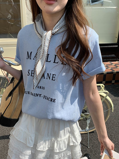 ストライプスカーフ付きレタリングロゴ半袖Tシャツ