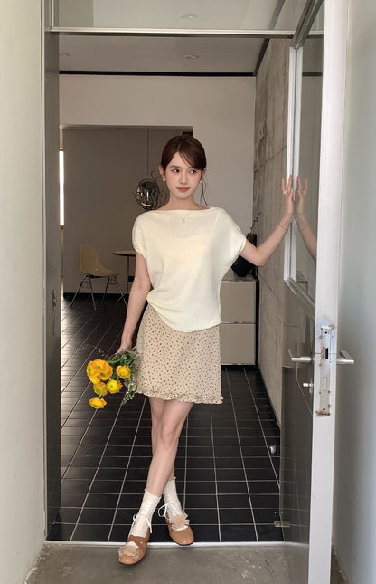 レトロフラワーAラインフリルヘムミニスカート