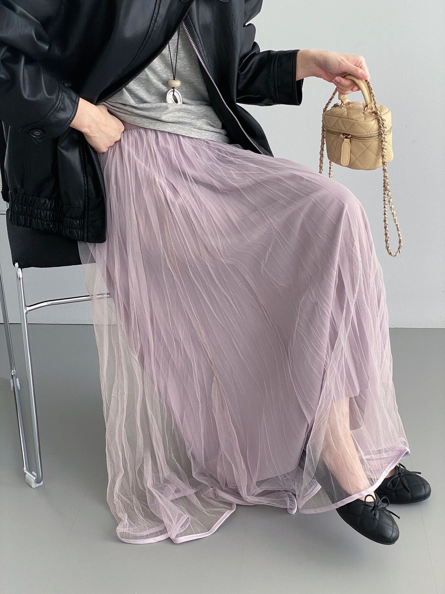 ニュアンスプリーツチュールスカート