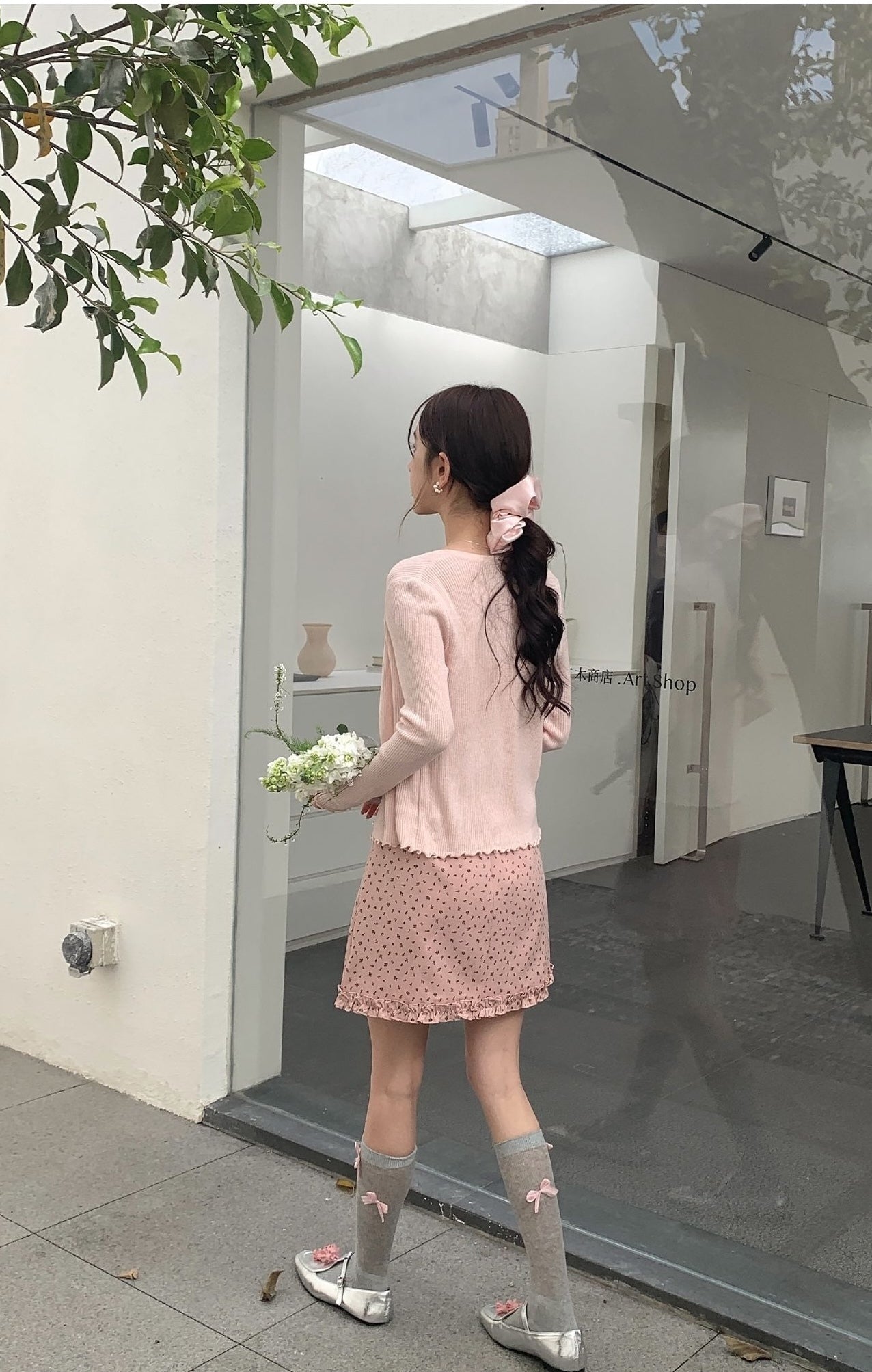 レトロフラワーAラインフリルヘムミニスカート