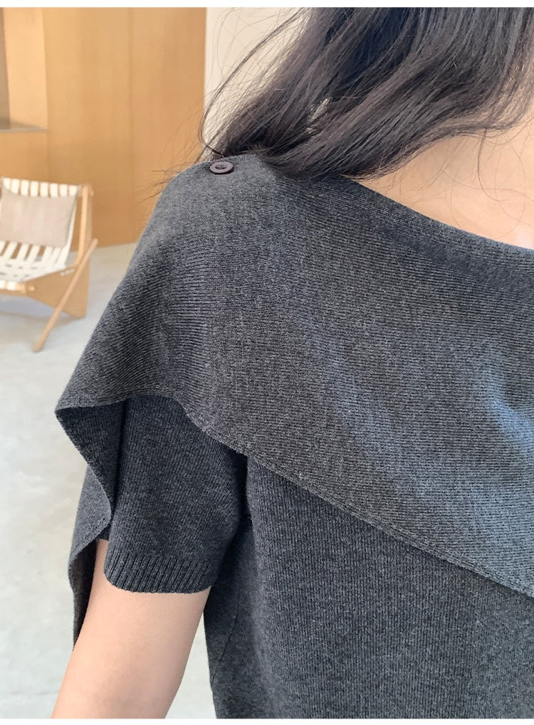アシンメトリードレープニットトップス 5color