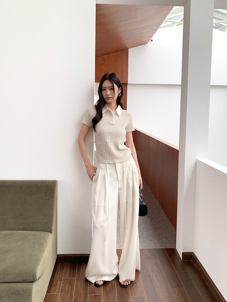 フレンチポロ襟ケーブルサマーニット