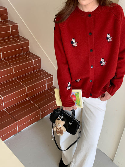 ポニーモチーフ刺繍ニットカーディガン