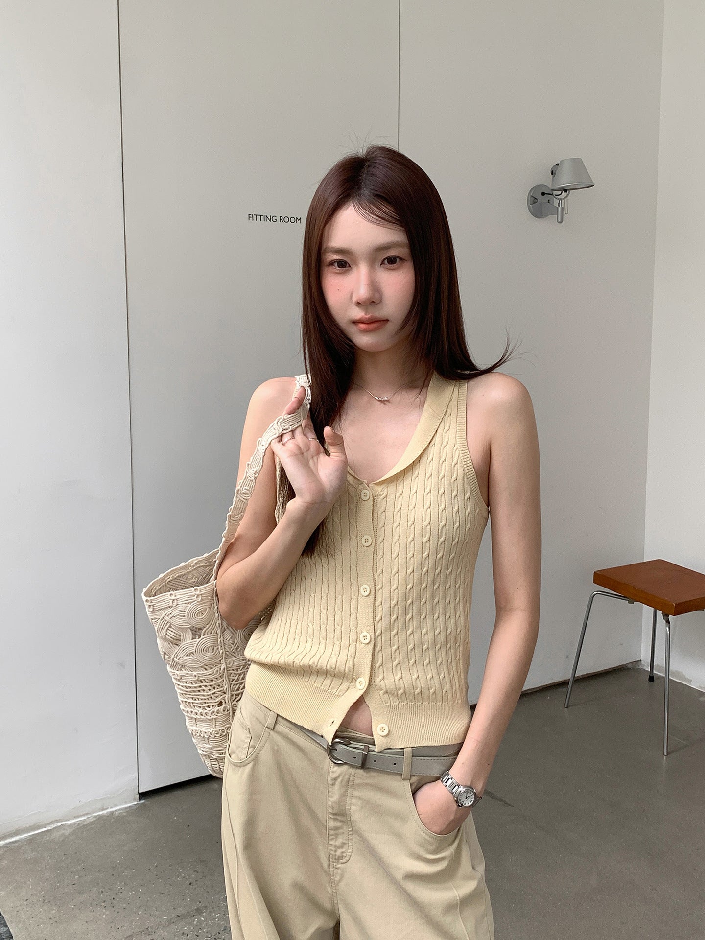 ソフトフィットケーブル編みサマーニットタンク