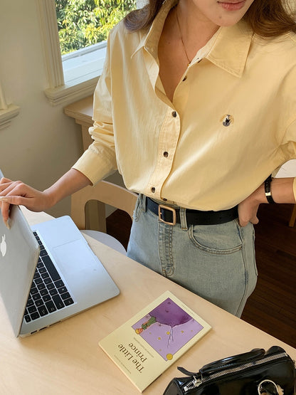 ドッグ刺繍オーバーサイズコットンシャツ