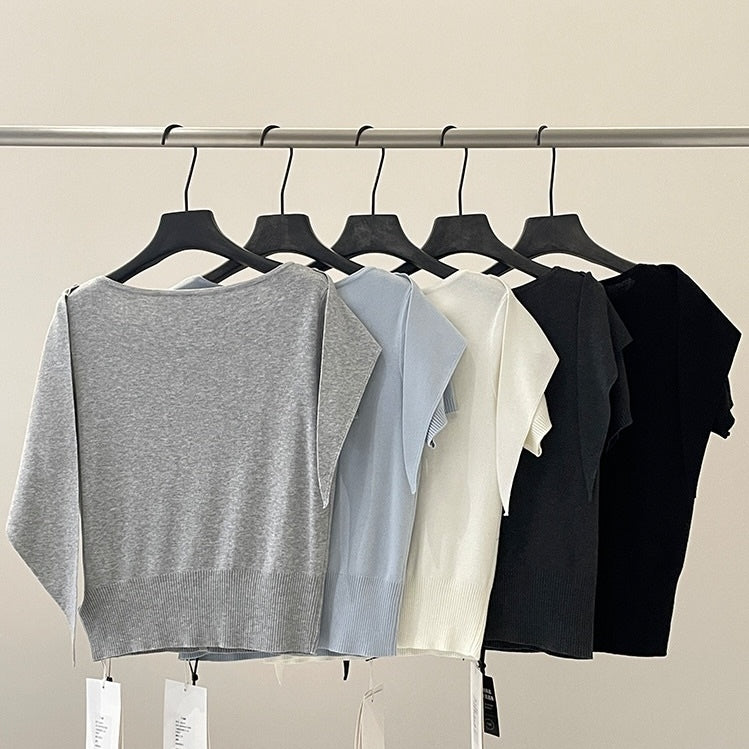アシンメトリードレープニットトップス 5color