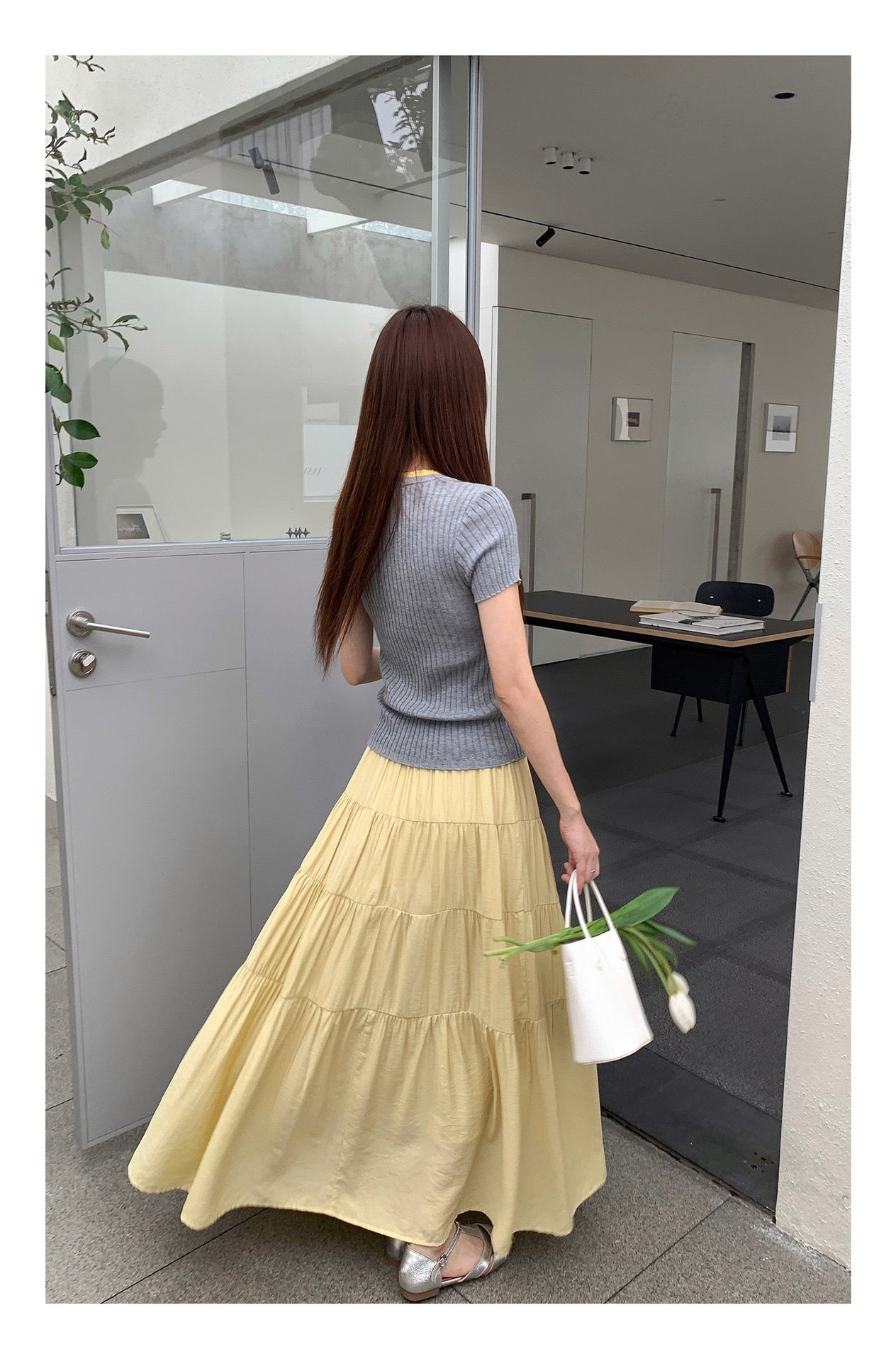 リラックスギャザーティアードロングスカート