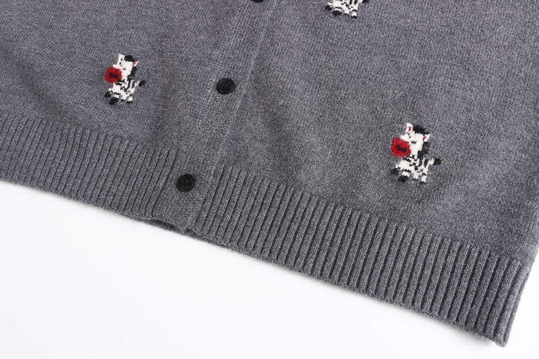 ポニーモチーフ刺繍ニットカーディガン