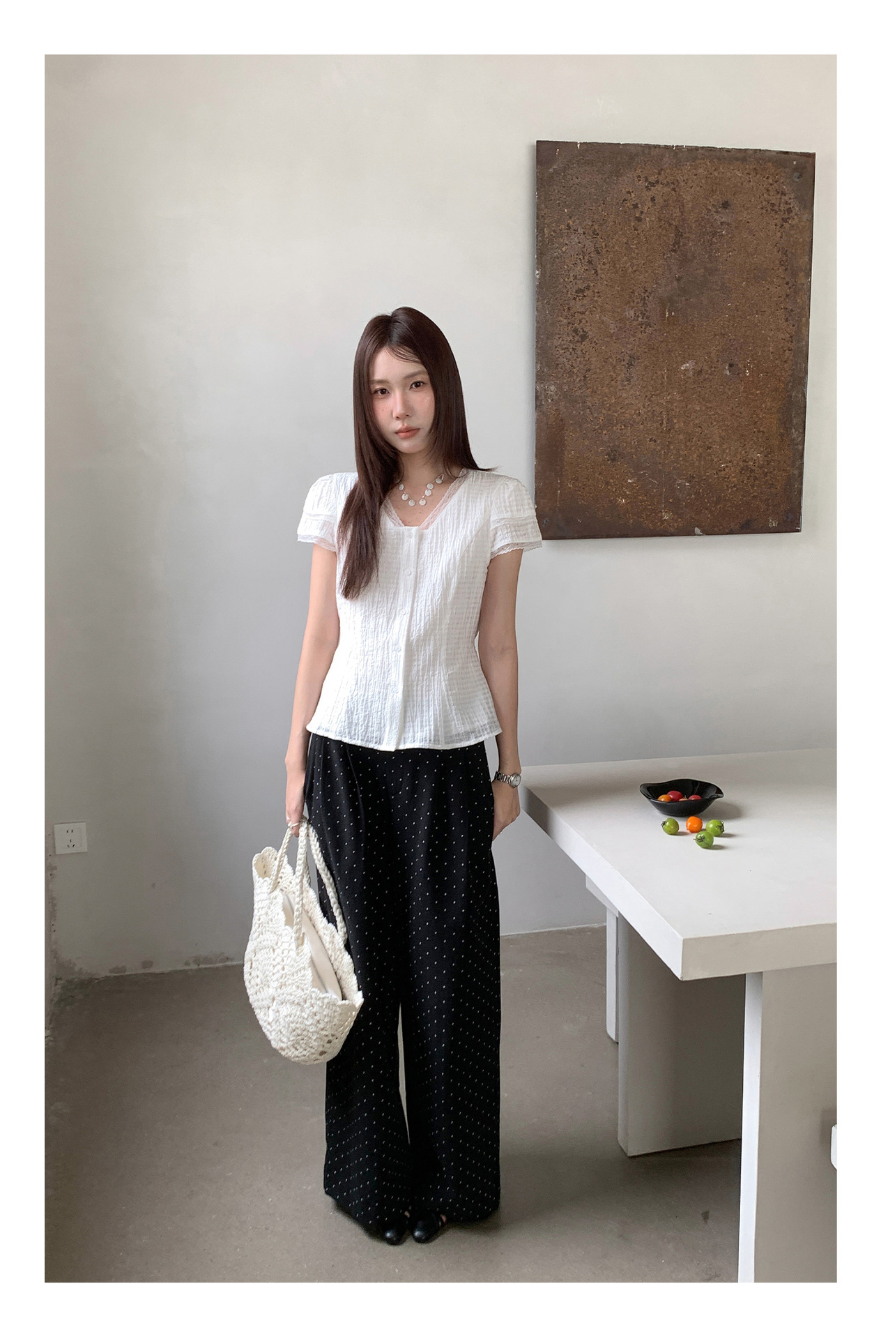 フレンチドットワイドタックパンツ