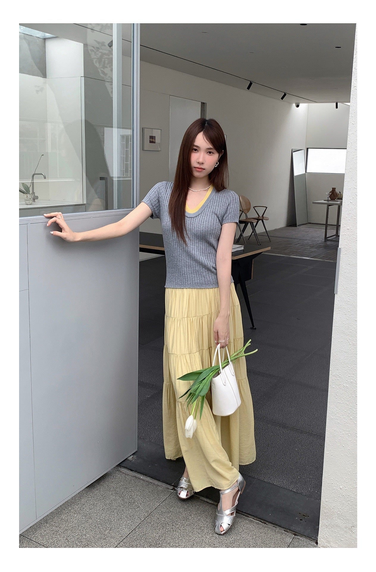 リラックスギャザーティアードロングスカート