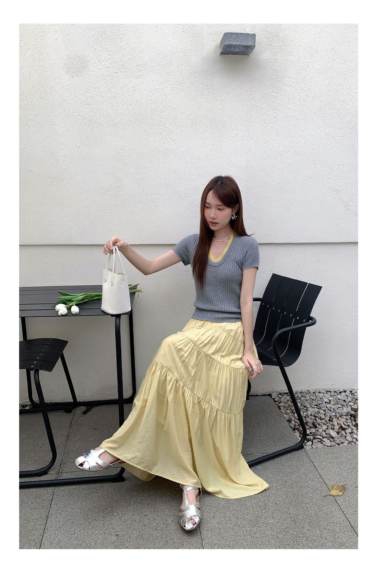リラックスギャザーティアードロングスカート