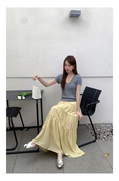 リラックスギャザーティアードロングスカート