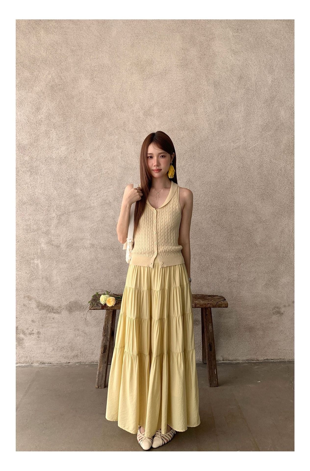 リラックスギャザーティアードロングスカート