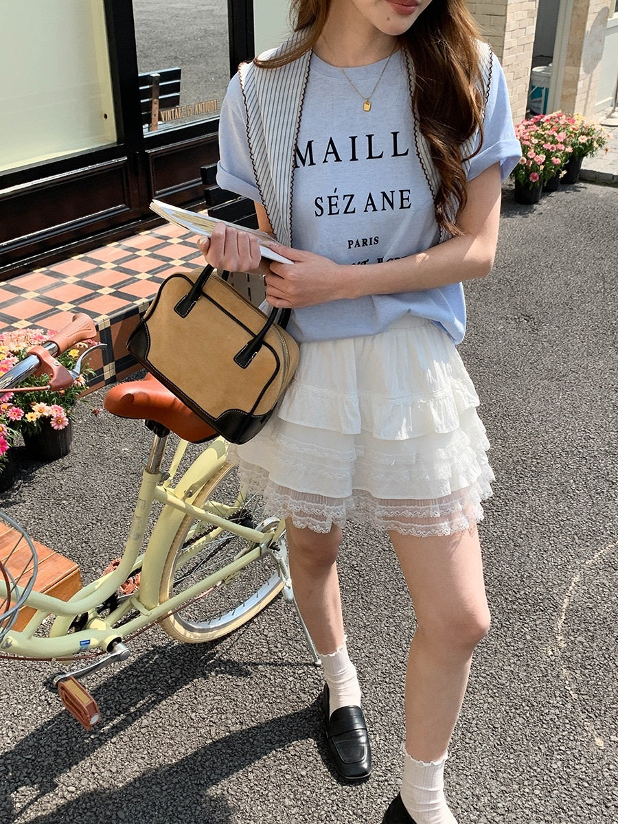 ストライプスカーフ付きレタリングロゴ半袖Tシャツ