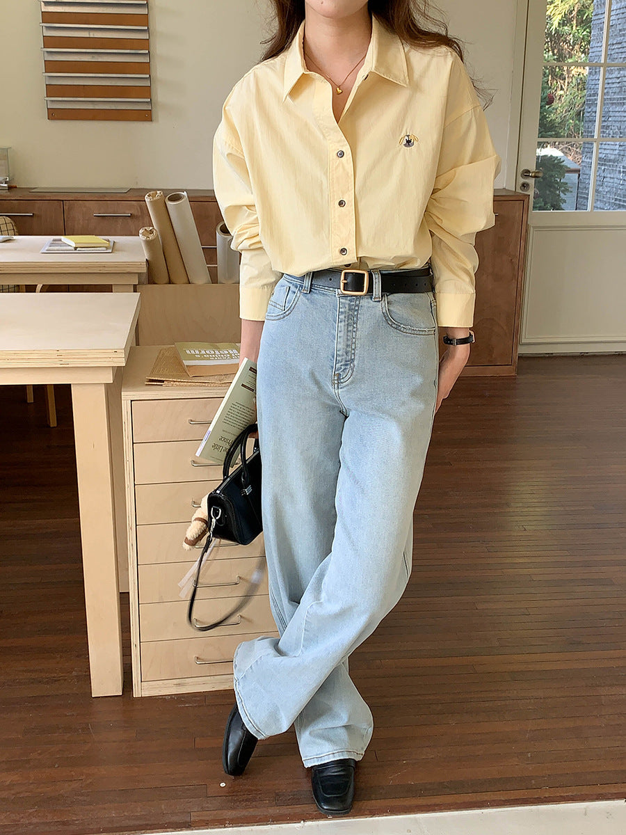 ドッグ刺繍オーバーサイズコットンシャツ