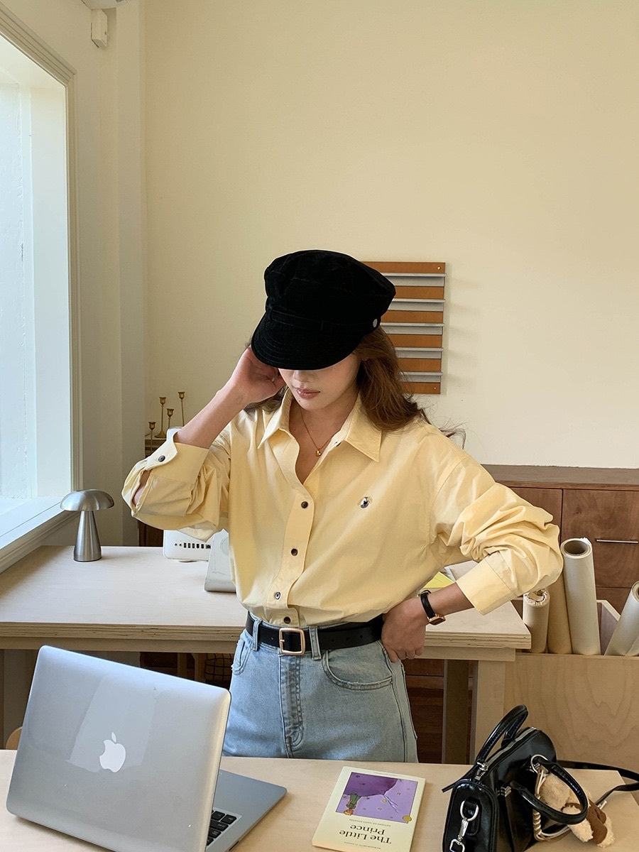 ドッグ刺繍オーバーサイズコットンシャツ