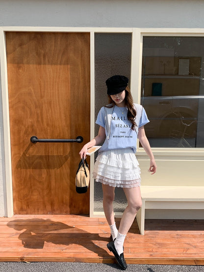 ストライプスカーフ付きレタリングロゴ半袖Tシャツ