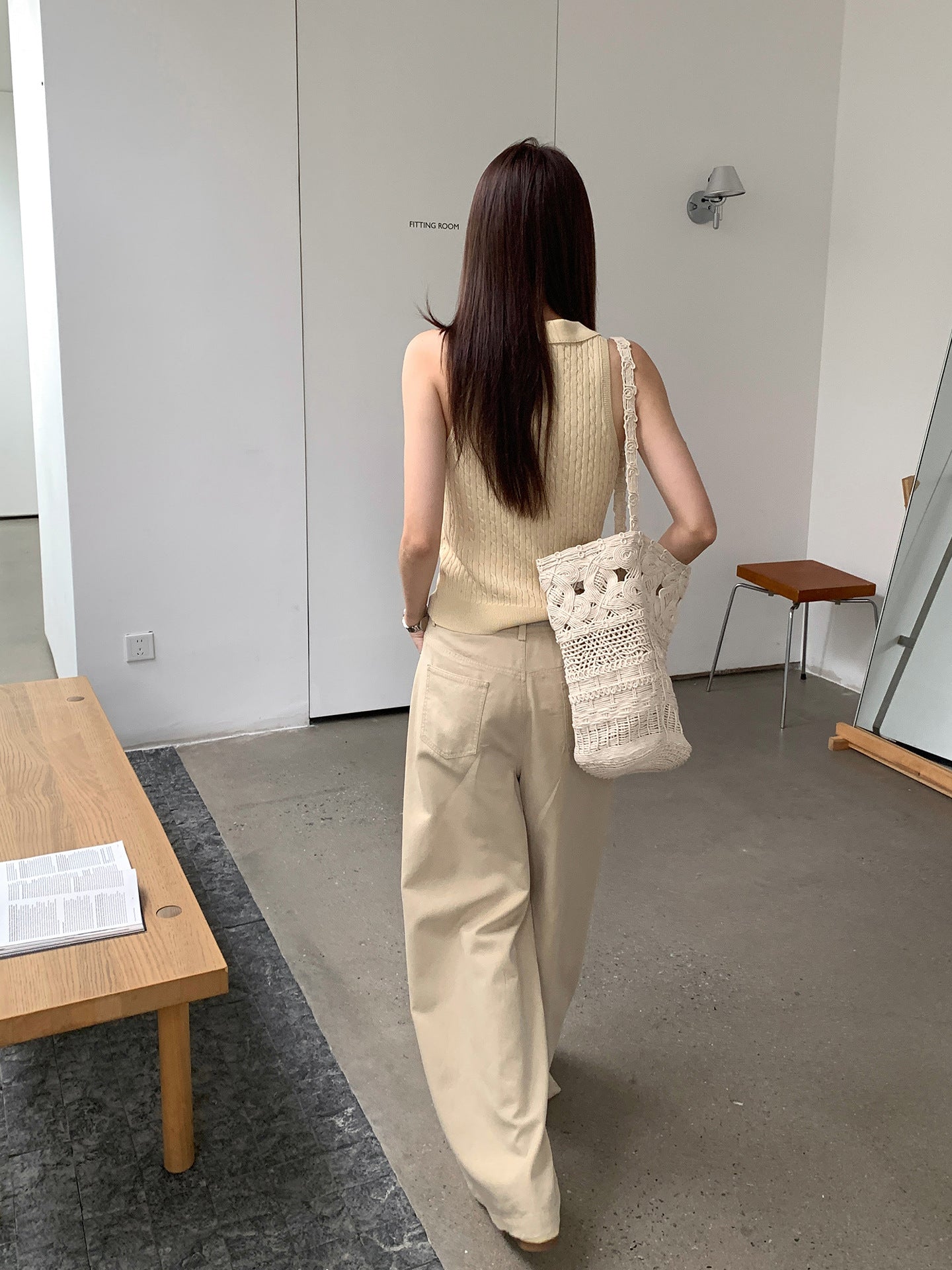 ハイウエストコットンワイドストレートパンツ