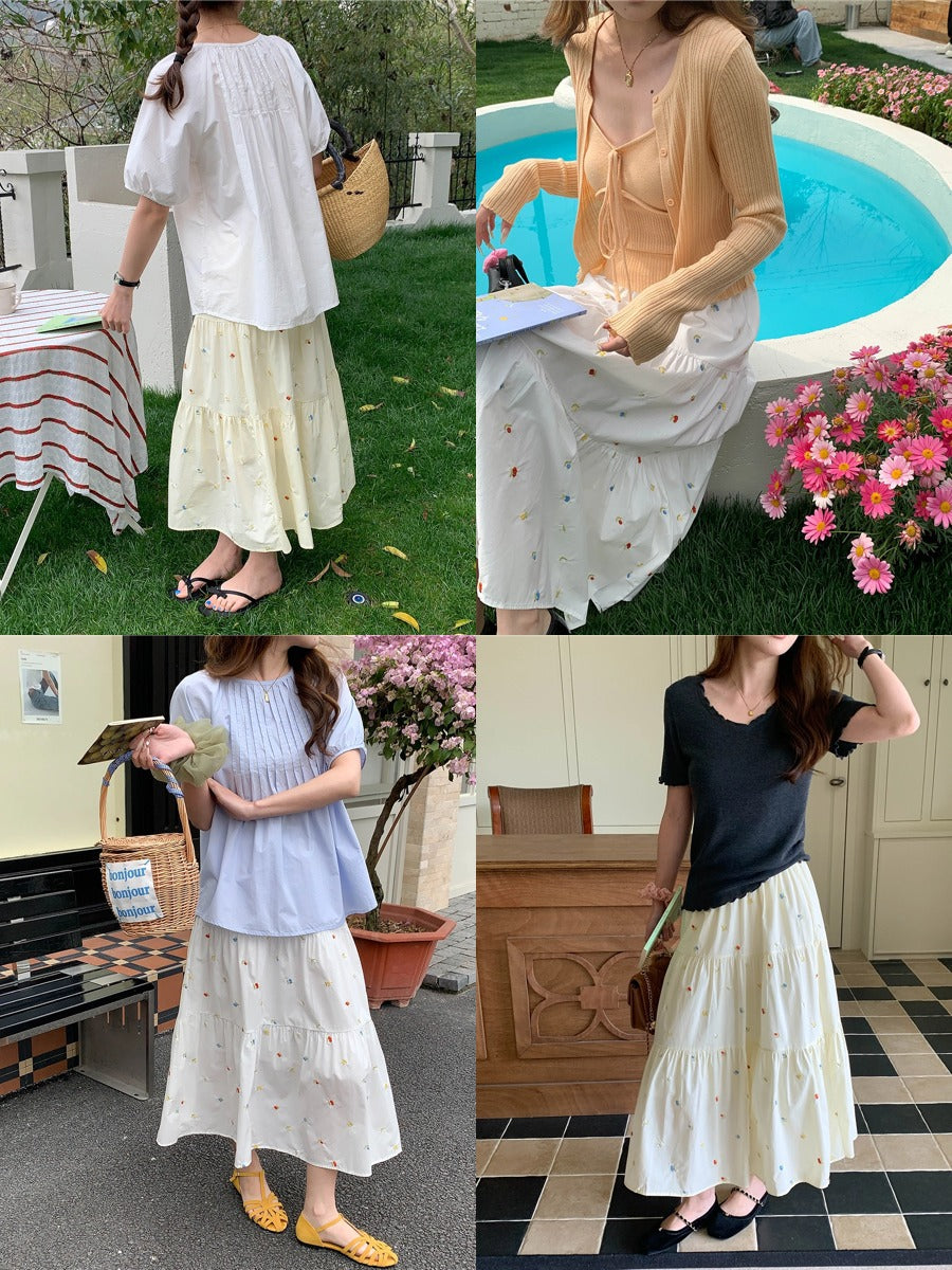 フラワーガーデン刺繍ティアードスカート