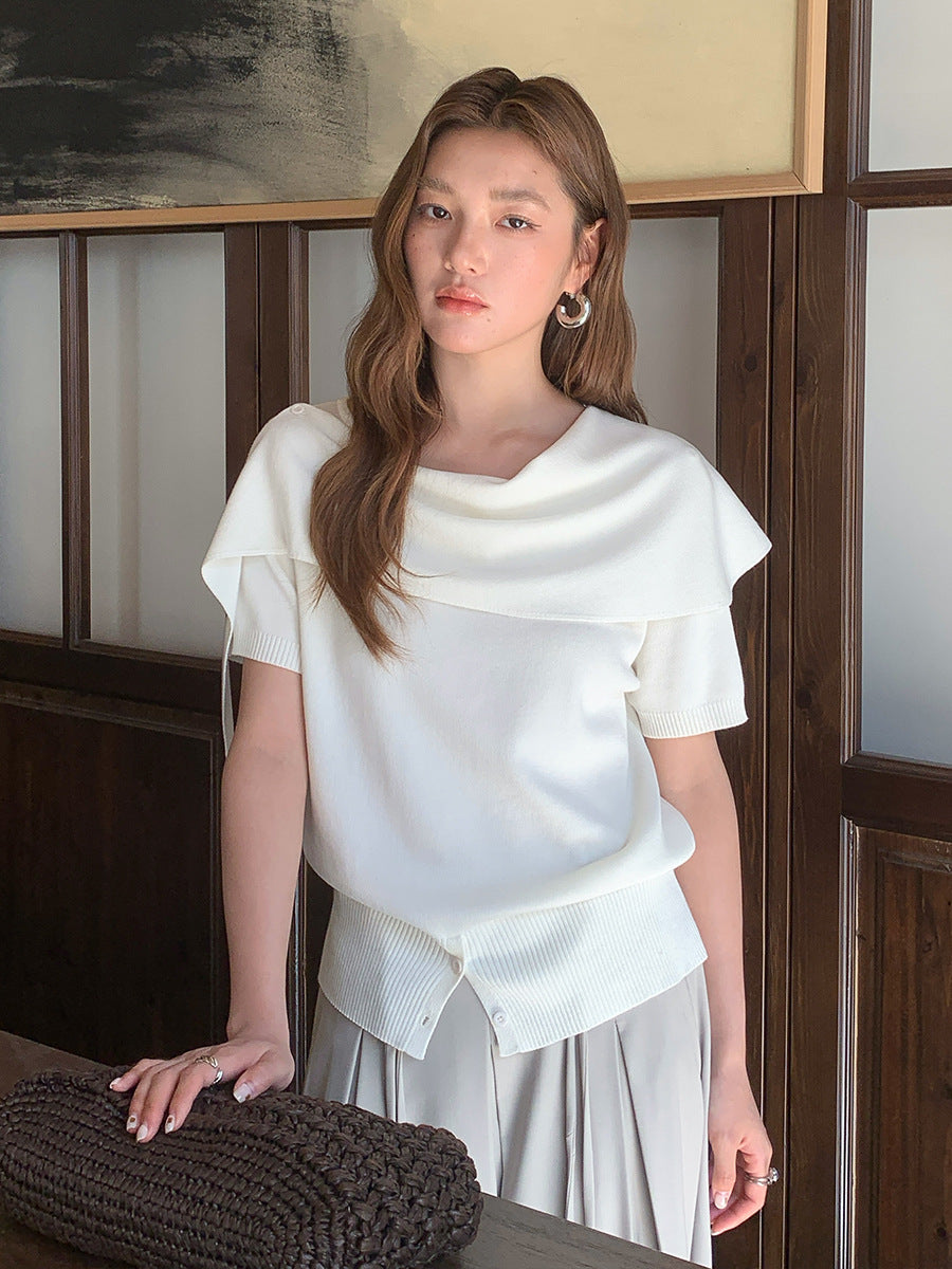アシンメトリードレープニットトップス 5color