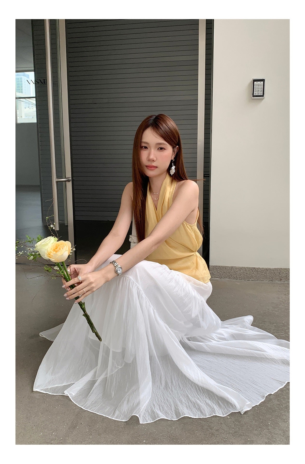 パールシアーロングティアードスカート