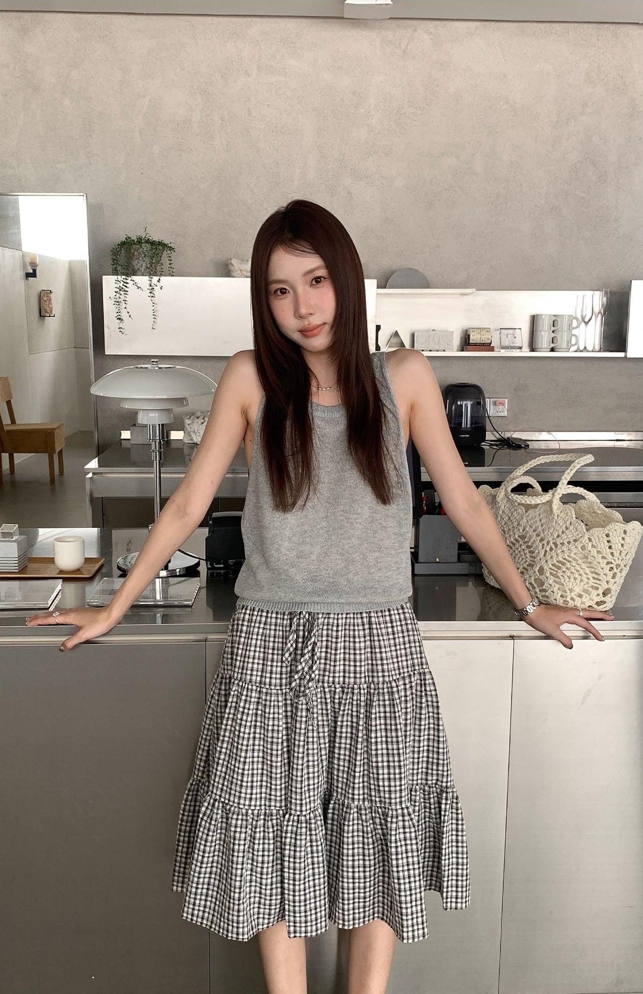 チェックティアードミディスカート