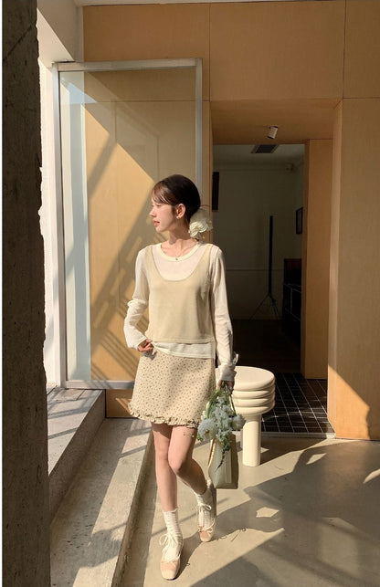 レトロフラワーAラインフリルヘムミニスカート