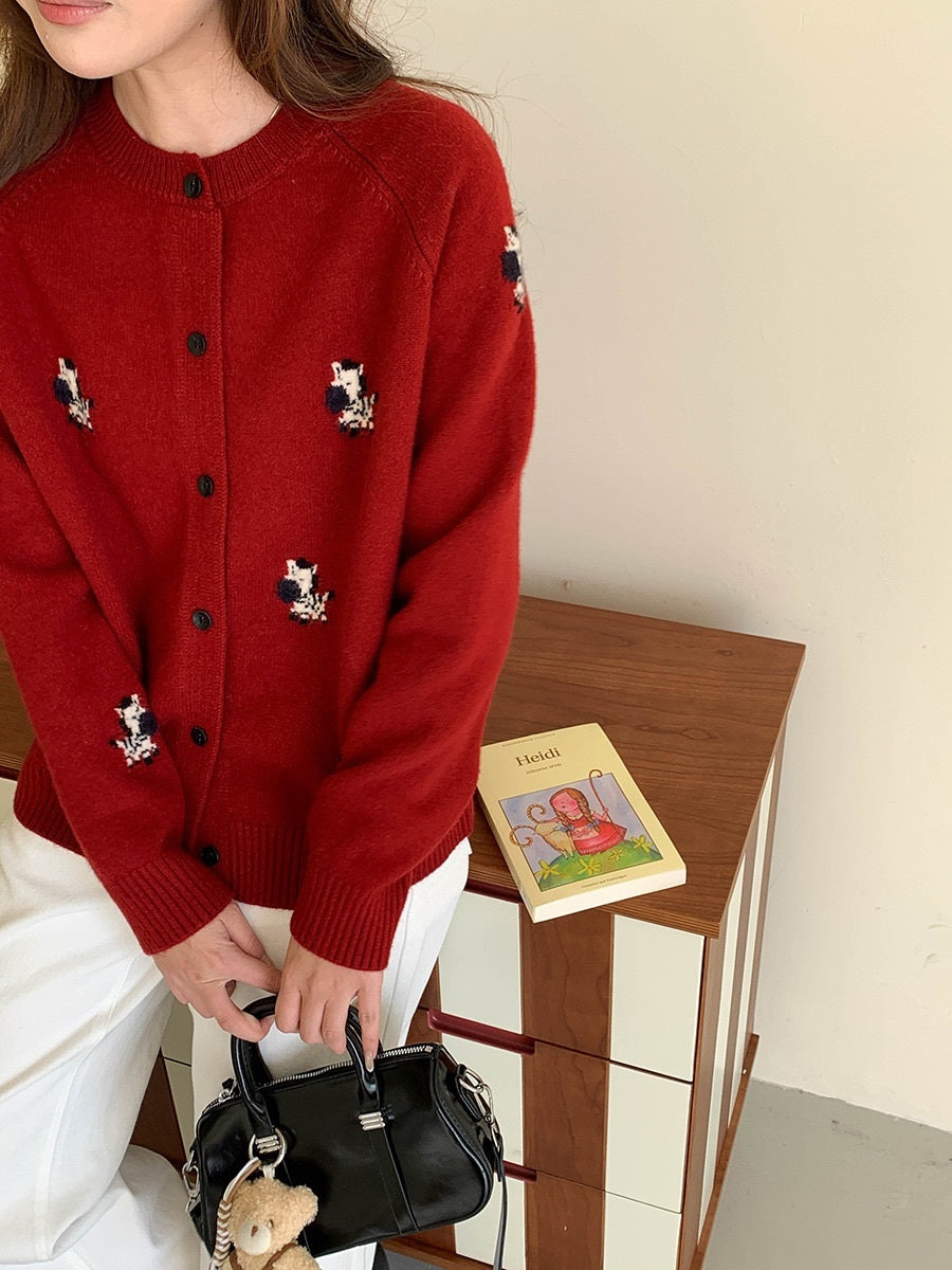 ポニーモチーフ刺繍ニットカーディガン