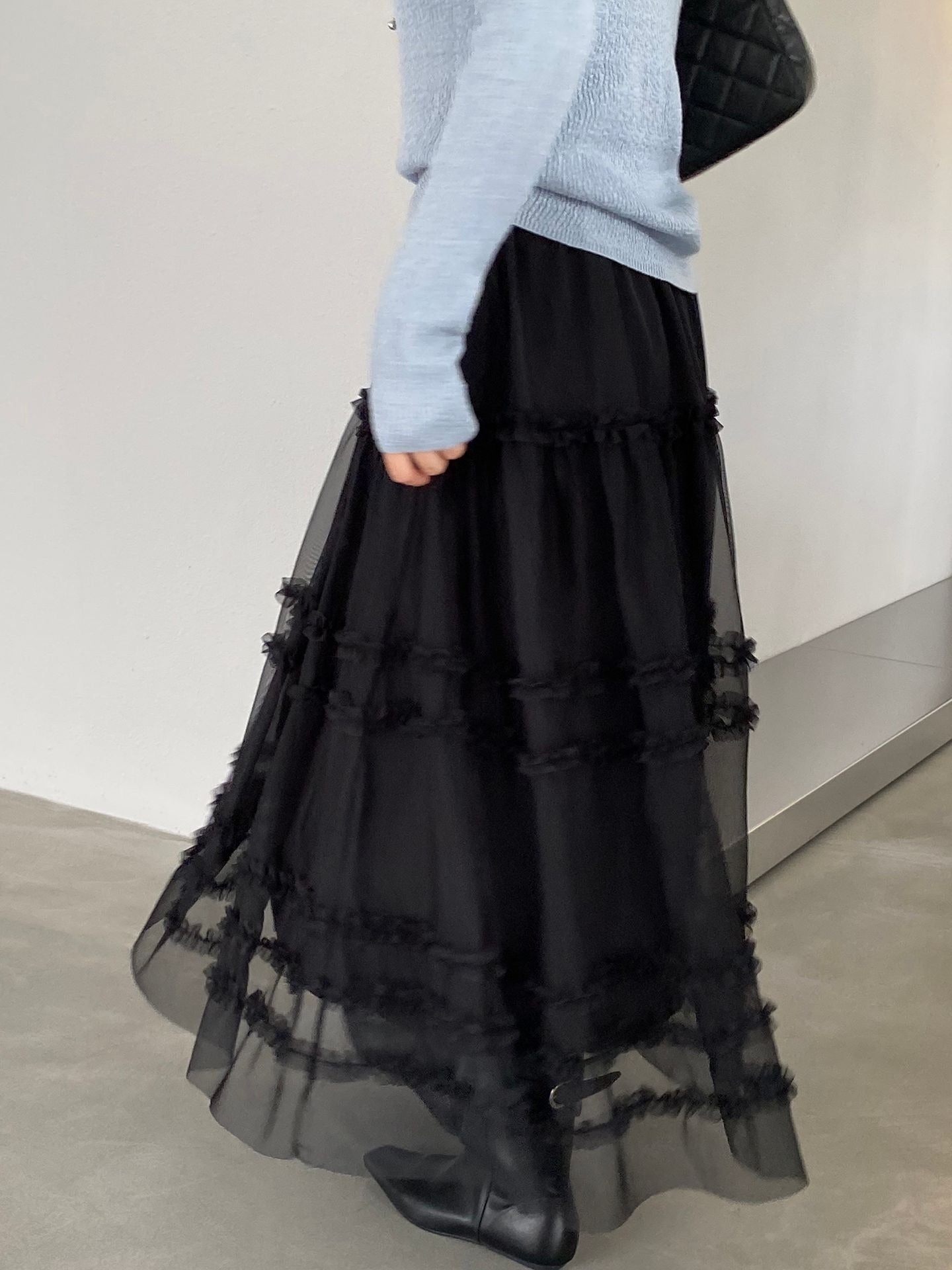エアリーフリルチュールロングスカート