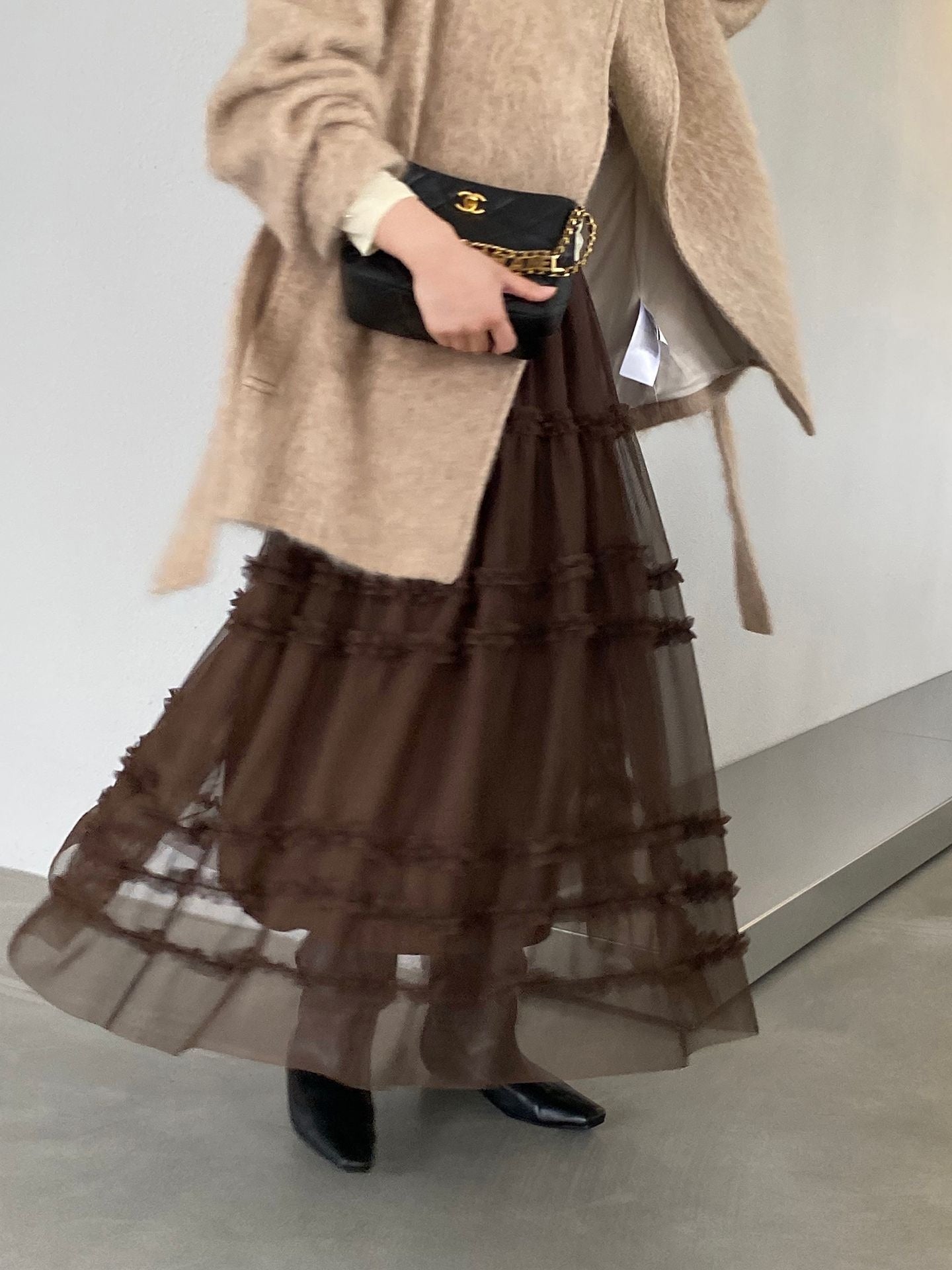 エアリーフリルチュールロングスカート