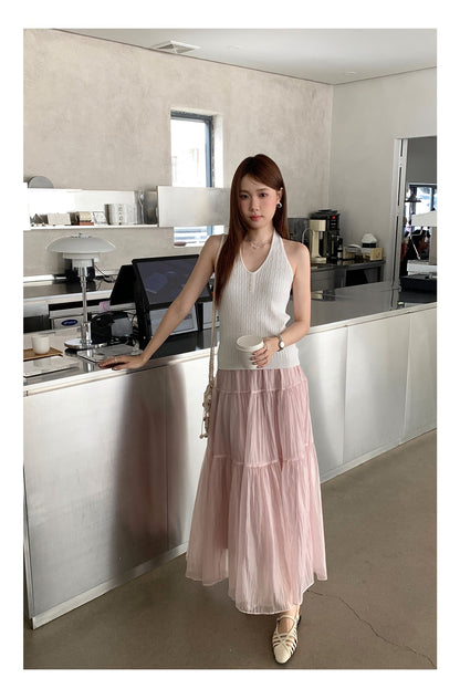パールシアーロングティアードスカート