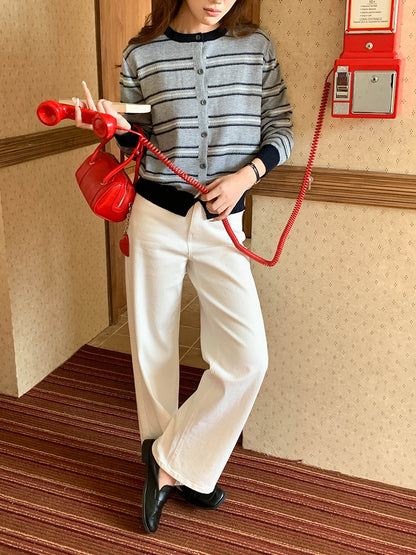 ニュアンス配色ボーダーニットカーディガン