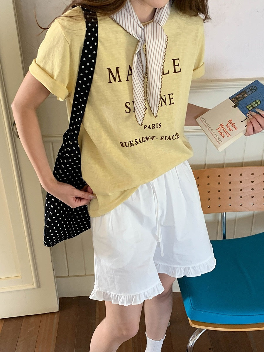 ストライプスカーフ付きレタリングロゴ半袖Tシャツ