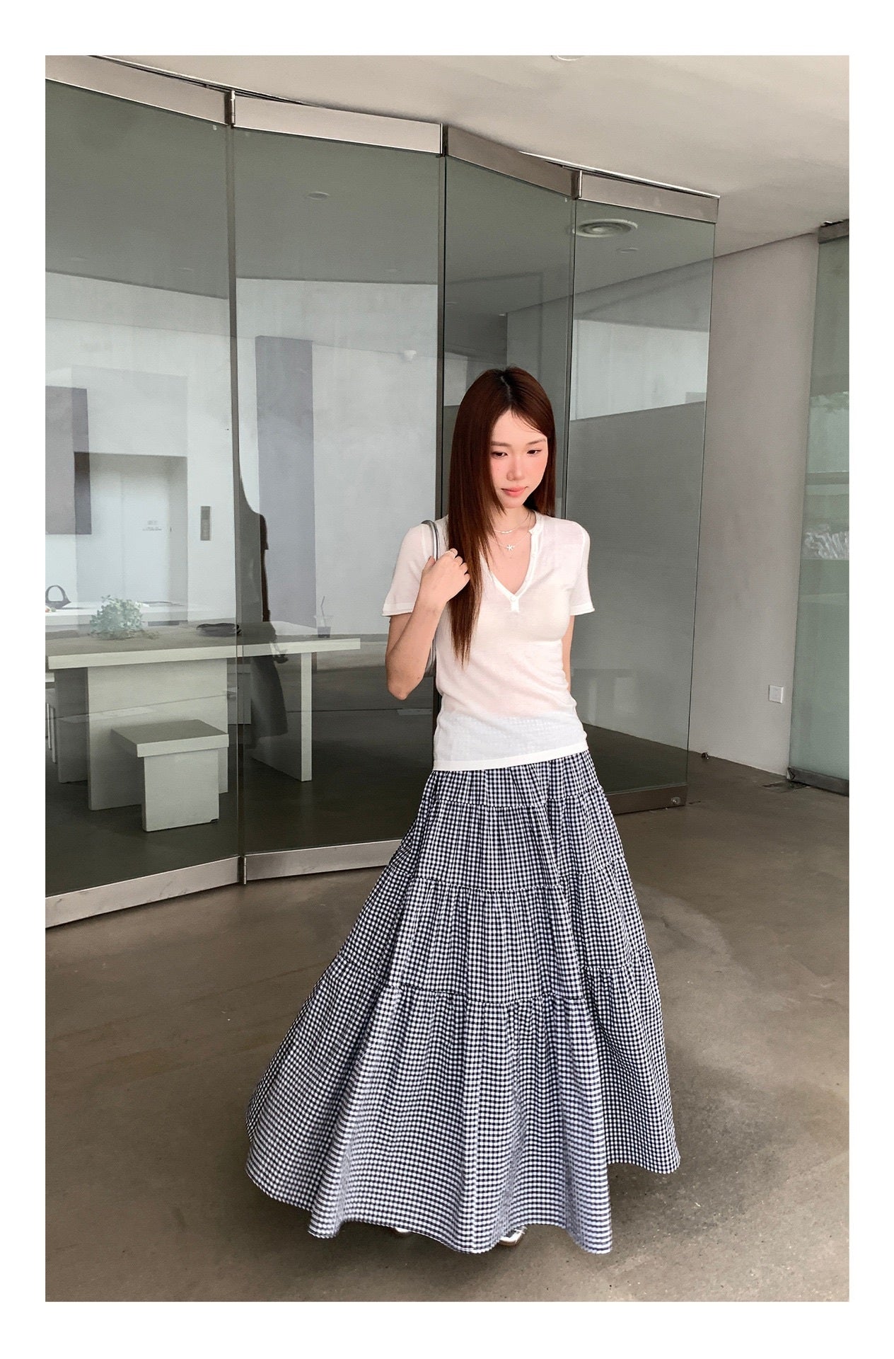 リラックスギャザーティアードロングスカート