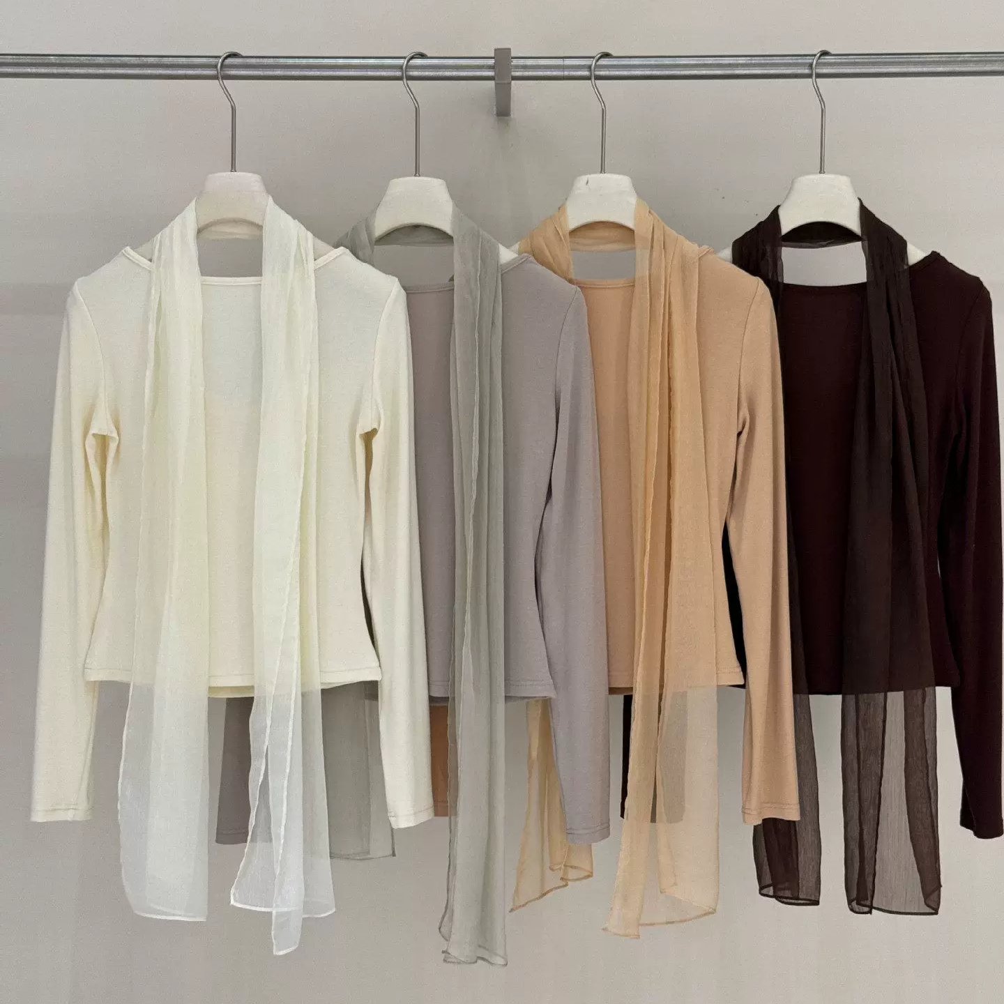 ロングタイ付シアードレープドッキングトップス