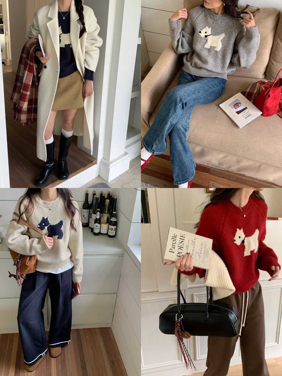 ドッグモチーフジャガード編みニット