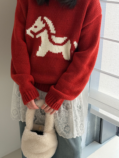 3color ホースモチーフジャガード編みニット