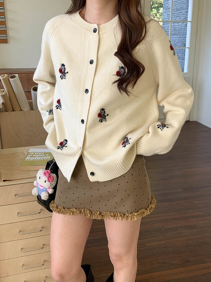 ポニーモチーフ刺繍ニットカーディガン