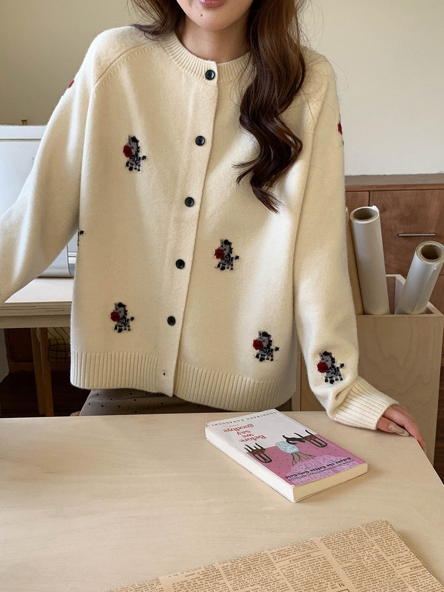 ポニーモチーフ刺繍ニットカーディガン