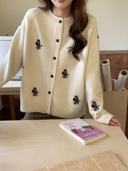 ポニーモチーフ刺繍ニットカーディガン
